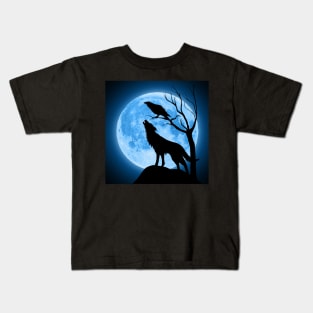 Wolf, Raven and moon Kids T-Shirt